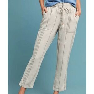 Anthropologie Pants Womens Medium Beige Linen Striped Seashore Tassel Drawstring